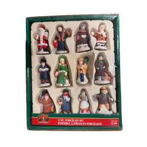 Vintage THE TRIM SHOPPE 12 PIECE HANDPAINTED Porcelain ORNAMENT SET IN BOX